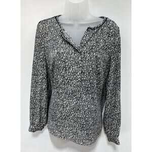 Talbots Top Womens Black Popover Blouse Abstract Lightweight Lace SZ S